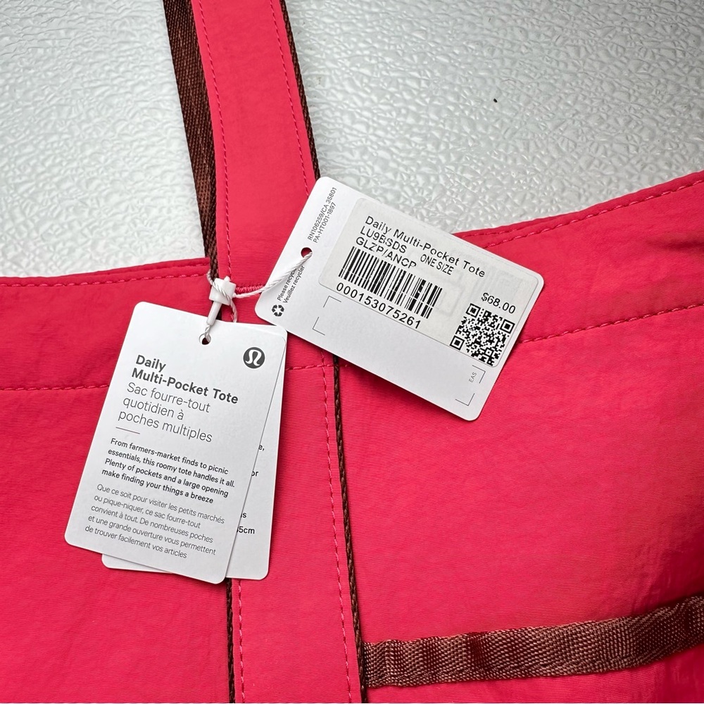 NWT Lululemon Daily Multi-Pocket Tote Glaze Pink/Ancient Copper Pipping One Size - Picture 6 of 10
